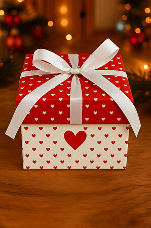 Akordiyon Kalpli Kırmızı Beyaz Hediye Paketi - Yılbaşı Süsü - Kurdele Dahil - Lux Hediye Paketi 1ad.