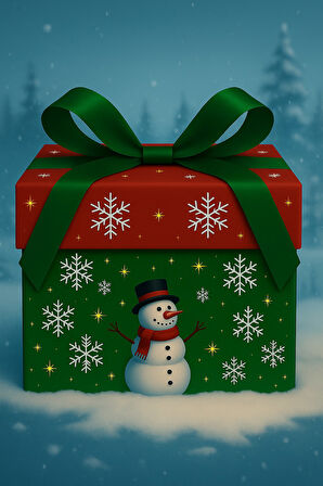 Yılbaşı Hediye Kutusu Kardan Adam Kırmızı Hediye Paketi - Yılbaşı Süsü - Kurdele Dahil