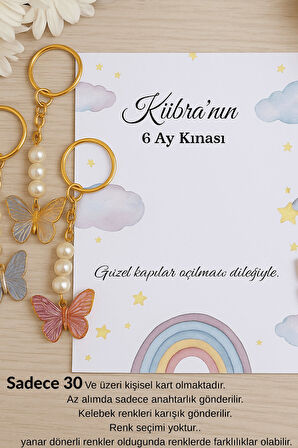 Bulut & Gökkuşağı Kartlı Renkli Kelebek Anahtarlık - 10 Adet - Mevlid, Kına Hediye Hoşgeldin Bebek