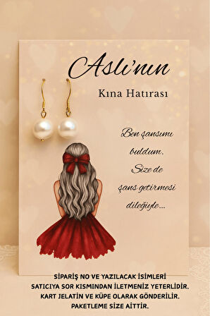 Sallantılı İnci Küpe 40 Adet  | Kırmızı Elbiseli - Nikah Hediyesi - Kına Hediyesi - Nişan Hediyesi