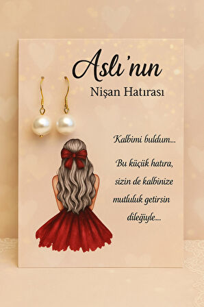 Sallantılı İnci Küpe 40 Adet  | Kırmızı Elbiseli - Nikah Hediyesi - Kına Hediyesi - Nişan Hediyesi