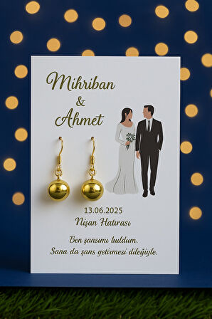 Gold Küpe 40 Adet  | Gelin Damat Kartlı - Nikah Hediyesi - Kına Hediyesi - Nişan Hediyesi