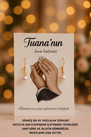 40 Adet Sallantılı İnci Küpe - Kişisel Kart - Kına Hediyesi - Nişan Hediyesi - Nikah Hediyesi