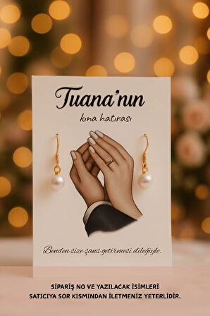 40 Adet Sallantılı İnci Küpe - Kişisel Kart - Kına Hediyesi - Nişan Hediyesi - Nikah Hediyesi