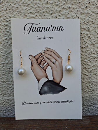 40 Adet Sallantılı İnci Küpe - Kişisel Kart - Kına Hediyesi - Nişan Hediyesi - Nikah Hediyesi