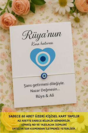 Nazar Bileklik - 20 Adet Kişisel Kartlı - Kına Hediye - Mevlid Hediye - Sünnet Hediye - Nişan Hediye