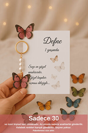 Butterfly | 25 Adet Renkli Kelebekli Anahtarlık - Kişiye Özel Yazı - Kına Hediyesi - Nişan Hediye