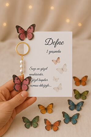 Butterfly | 25 Adet Renkli Kelebekli Anahtarlık - Kişiye Özel Yazı - Kına Hediyesi - Nişan Hediye
