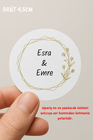 48 Adet Yuvarlak Kişiye Özel Sticker - Paketleme Sticker - Kına Hediyesi - Nişan Hediyesi 1.hamur