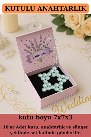 10 Adet Kutulu Anahtarlık - Kına Hediyesi - Nişan Hediyesi - Nikah Hediyesi - Mor Lavanta