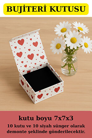 Takı Kutusu | 10 Adet Süngerli Kutu - Küpe Anahtarlık Bujiteri Kutusu - Büyük Kalpler