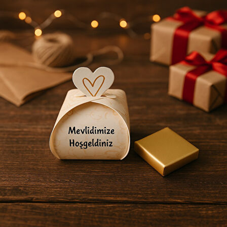 Gold Madlen Sütlü Çikolatalı Mevlid Hediyesi - Mevlüt Hediye - Dağıtmalık Hediye 25 Adet