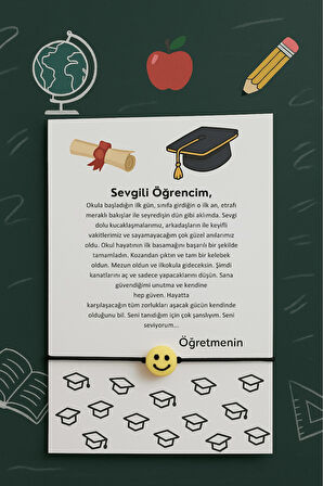 Yeni Okul Şans Bilekliği - Mezuniyet Yazılı Temenni - 10 Adet Emoji Şans Bilekliği - Tek Tek Paketli