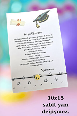 Yeni Okul Şans Bilekliği - Mezuniyet Yazılı Temenni - 10 Adet Emoji Şans Bilekliği - Tek Tek Paketli