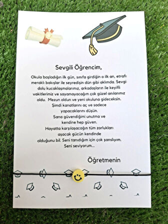 Yeni Okul Şans Bilekliği - Mezuniyet Yazılı Temenni - 10 Adet Emoji Şans Bilekliği - Tek Tek Paketli