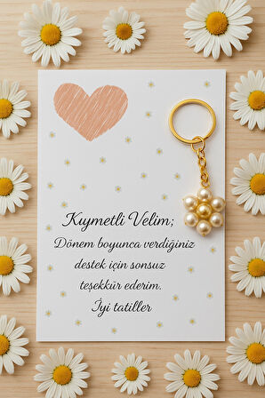 15 Adet Papatya Anahtarlık - Veli Hediyesi - İyi Tatiller Hediyesi - Okul Hediyesi - Sabit Yazı