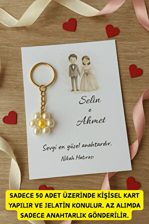 10 Adet Gelin Damat Konsept Papatya Anahtarlık - Kına Hediyesi - Nikah Hediyesi - Nişan Hediyesi