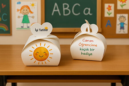 15 Adet Okul Tatili Kalpli Kutu - Bonibon Kutusu - Çikolata Kutusu - Öğrenci Hediye - Okul Hediye