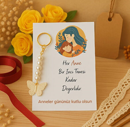 10 Adet Kelebek Anahtarlık ve Anneler Günü Kartı - Anneler Günü Hediyesi - Jelatinle gönderilir.