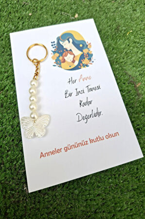 10 Adet Kelebek Anahtarlık ve Anneler Günü Kartı - Anneler Günü Hediyesi - Jelatinle gönderilir.