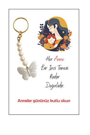 10 Adet Kelebek Anahtarlık ve Anneler Günü Kartı - Anneler Günü Hediyesi - Jelatinle gönderilir.