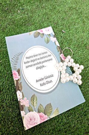 10 Adet Anneler Günü Güllü Çerçeve Kartlı İnci Yıldız Anahtarlık - Anneler Günü Hediyesi - Paketli