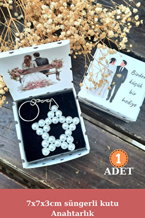 Gelin Damat Kutulu Hediyelik İnci Anahtarlık - Kına Hediyesi  - Nikah Hediyesi - Nişan Hediyesi