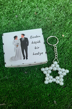 Gelin Damat Kutulu Hediyelik İnci Anahtarlık - Kına Hediyesi  - Nikah Hediyesi - Nişan Hediyesi