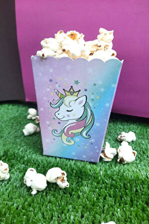 8'li Unicorn Mısır Kutusu - PopCorn Kutusu - Doğum Günü İkram Hediye - Orta Boy