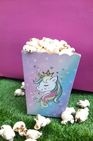 8'li Unicorn Mısır Kutusu - PopCorn Kutusu - Doğum Günü İkram Hediye - Orta Boy