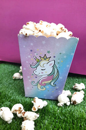 8'li Unicorn Mısır Kutusu - PopCorn Kutusu - Doğum Günü İkram Hediye - Orta Boy