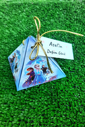 30 Adet Elsa Karakterleri Gold İpli  Piramit Kutu -   Lokum Kutusu - Şeker Kutusu - Spiderman
