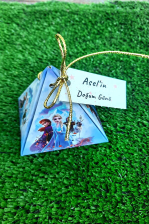 30 Adet Elsa Karakterleri Gold İpli  Piramit Kutu -   Lokum Kutusu - Şeker Kutusu - Spiderman
