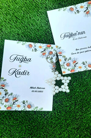 15 Adet Papatya Model Kartlı Kına Hediyesi Anahtarlık - Nikah Hediyesi- Mevlid Hediyesi - 