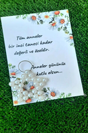 10 Adet Anneler Günü İnci Yıldız Anahtarlık - Papatya Kuşe Kartlı Jelatinli- Anneler Günü Hediyesi