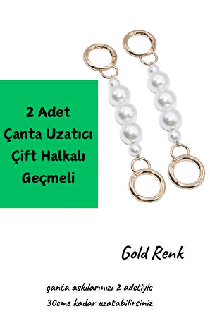 Gold 2 Adet Çanta Uzatıcı - Çanta Aksesuarı - Kol Çantası Aksesuar - Basmalı Geçmeli Metal Aksesuar