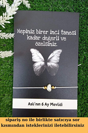 25 Adet Beyaz İnci Bileklik -Siyah Kelebek Kartlı - Nikah Hediyesi - Kına Hediyesi - İsim Yazılır