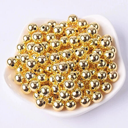 50 Adet Gold Metalize 14mm Parlak Boncuk - Hobi Boncuk - Parlak Gold Boncuk - Lux Boncuk