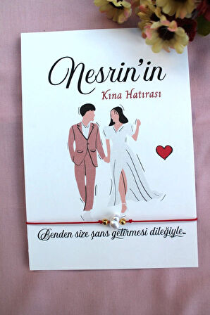 25 Adet Kişiye Özel Kartlı Şans Bilekliği - Kına Hediyesi - Kına Hatırası - Nikah Hatırası - Bride H