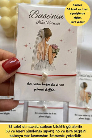 25 Adet Beyaz Gelinlik Model -  Kişiye Özel Şans Bilekliği - Kına Hediyesi - Nikah Hediyesi
