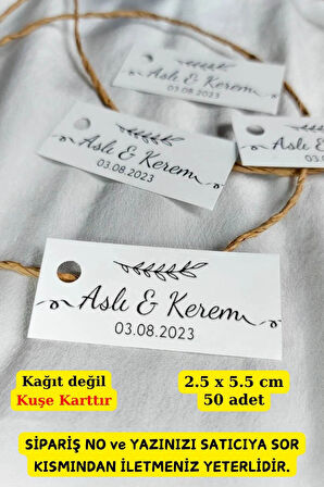 50 Adet Kişiye Özel Paketleme Etiketi - Hasır İpli Düğün, Nişan, Nikah, Hediye Etiketi 