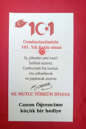 10 Adet 101. Yıl Logo Kartlı Türk Bayrağı Bileklik - 29 Ekim Cumhuriyet Bayramı Hediyesi - (paketli)