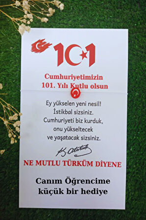 10 Adet 101. Yıl Logo Kartlı Türk Bayrağı Bileklik - 29 Ekim Cumhuriyet Bayramı Hediyesi - (paketli)