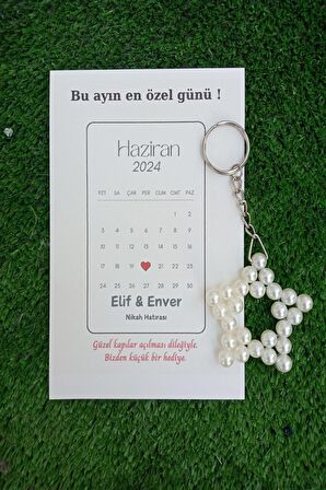 20 Adet Takvim Konsept Kuşe Kartlı İnci Yıldız Anahtarlık - Nikah Hediye -Kına Hediye - Kişiye Özel