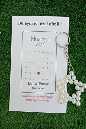 20 Adet Takvim Konsept Kuşe Kartlı İnci Yıldız Anahtarlık - Nikah Hediye -Kına Hediye - Kişiye Özel