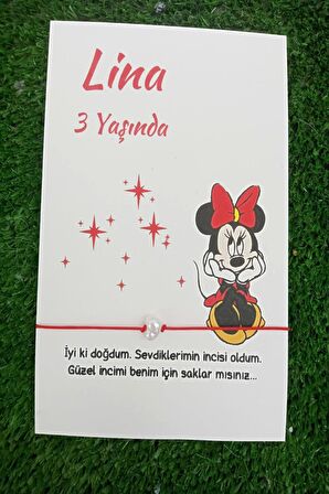 Mini Mouse Kartlı 30 Adet Şans Bilekliği - Diş Buğdayı Hediyelik -Tek Tek Paketli - Doğumgünü Hediye