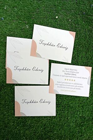 100 Adet Beş Yıldızlı Teşekkür Kartı - Hediye Kartı - Paketleme Kartı - 9x6 cm  - Çift Yön