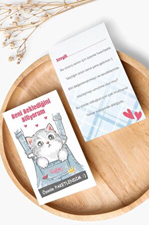 100 Happy Cat Teşekkür Kartı - Kedili Teşekkür Kartı - Not Kartı - Paketleme Kartı - Hediye Kartı