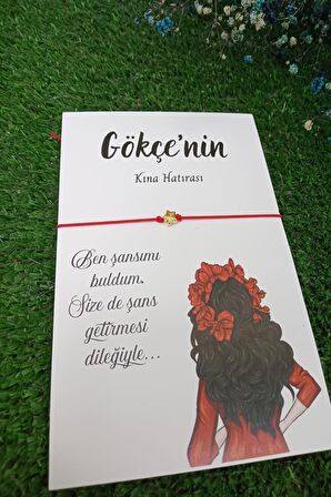 20 Adet- Gold Yıldız Şans Bilekliği - Kırmızı Elbiseli Kız Konsept - Kına Hediyesi - Nikah Hediye