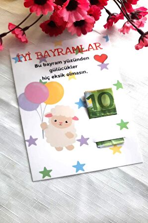 10 Adet Minnak Kuzucuk Bayram Kartı - Bayram Tebrik Kartı - Bayram Harçlık Kartı - Kurban Bayramı